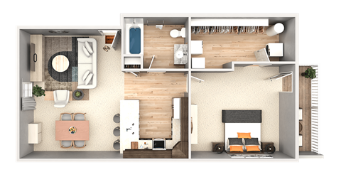 Floor plan for 1 bed, 1 bath, 760 sqft